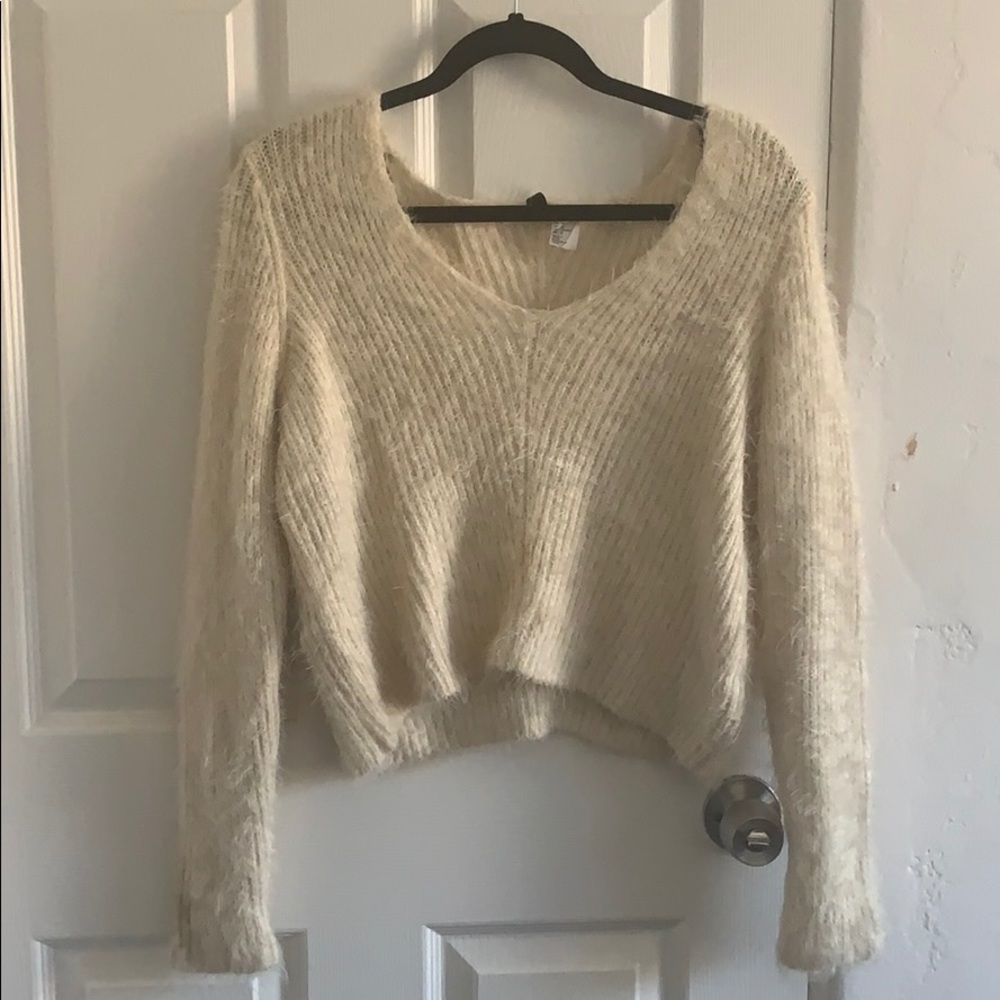 Fuzzy cream crop sweater